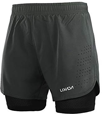 Lixada - Short De Course, löparshorts för män, Mörkgrått, XL