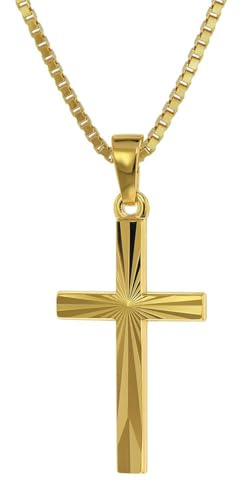 trendor Kreuz-Anhänger Gold 585 / 14K + goldplattierte Silber-Kette 75435 | Damen und Herren Halskette, Gold-Anhänger, Geschenkidee