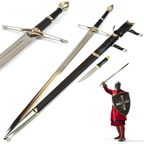 Swords and more Ranger-Schwert mit Dolch und Lederscheide – Aragorn Schwert, Waldläufer 118 cm Länge, Edelstahl, LOTR Sword