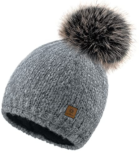 MFAZ Morefaz Ltd Vinter damer stickad mössa mössa mask mohair ull fleece Bommel pom pom