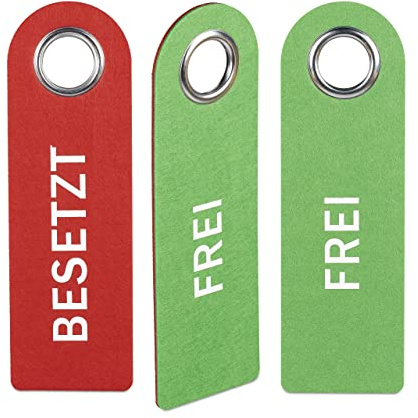 Relaxdays Türschild Besetzt Frei, 3er Set, WC Schild zum Aufhängen, beidseitig, Bad & Büro, Filz Türhänger, rot/grün