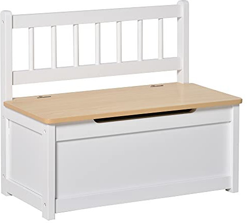 HOMCOM Baúl para Juguetes Banco Almacenaje para Niños con Respaldo y Tapa Amortiguadora Carga 40 kg para Salas de Juego Dormitorio 60x30x50 cm Blanco