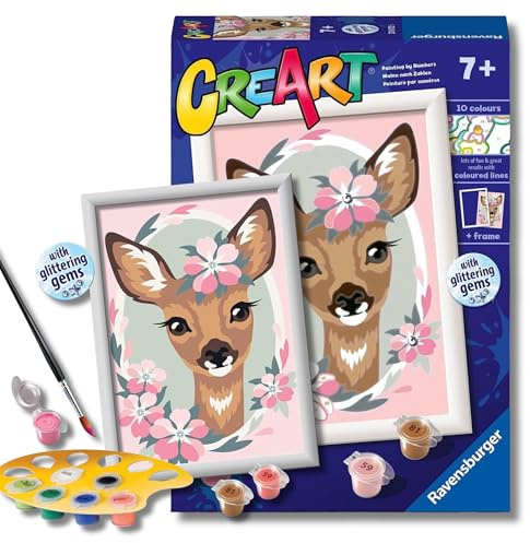 Ravensburger CreArt Delightful Deer Paint by Numbers Kit for Kids - Engaging Art and Craft Activity | Vibrant Colors and Gloss Finish | Complete DIY Set | Suitable for Ages 7 and Up