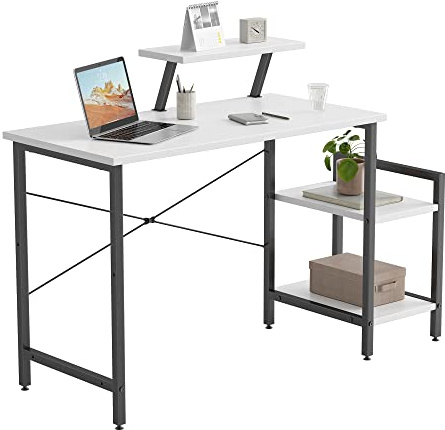 CubiCubi Kleiner Schreibtisch mit 2 mobilen Regalen und Monitorständer, 100 x 50 cm Stabiler Pc Gaming Tisch, einfache Montage für Arbeit, Weiß