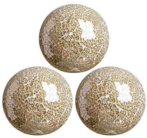 MERIGLARE Esfera de Mosaico Bolas de 8 cm Artículos para el hogar Centro de Mesa Juego Orbes Decorativos Bola Decorativa Globo para Adornos Mesa de Centro - Oro 3 Piezas