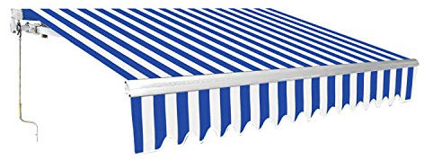 Joparri 3,5 x 3 m con Brazo articulado, toldo para balcón, terraza, con protección UVA UVB y Material Resistente al Agua, Marco y manivela de Aluminio, Color Azul y Blanco