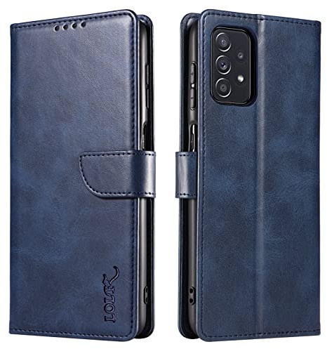 LOLFZ Wallet Case for Samsung Galaxy A33 5G, Vintage Leather Book Case with Card Holder Kickstand Magnetic Closure Flip Case Cover for Samsung Galaxy A33 5G - Blue