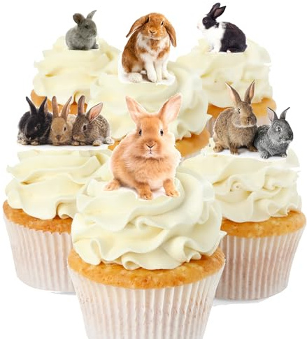 30 Stand Up Cute Rabbit Bunny Pet Animal Themed Edible Wafer Paper Cake Toppers Decorations