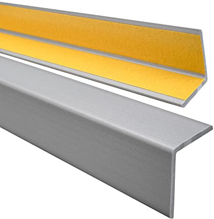 QUEST Winkelprofil 27x27mm – Selbstklebendes PVC-Gummi Kantenschutzprofil, Elastischer Eckschutz, Kunststoffwinkel für Kanten & Ecken, Silber, 165cm