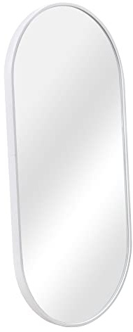 [en.casa] Miroir Mural Horizontal ou Vertical Glace de Forme Elliptique Aluminium 40 x 80 cm Blanc