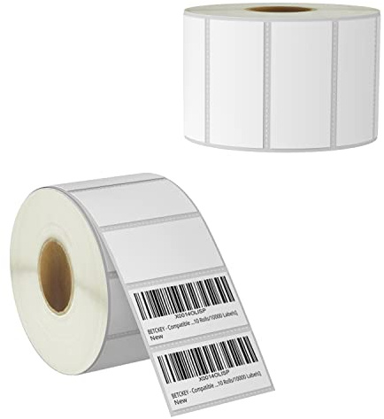 BETCKEY - 57mm x 25mm(2,25 in x 1 in) Perforées Étiquettes Thermiques pour Dossiers et Usage Multiple Compatible avec les imprimantes Zebra et autres [2 Rouleaux/3000 Étiquettes]