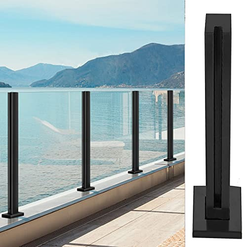 Poteau Garde Corps Verre Pince Poteau De Panneaux Noirs Pour Piscine, Terrasse/patio/couloir, Clôture Carrée De Garde-corps En Acier Inoxydable 5x5cm, Pour Le Kit De Supports De Rail De Base En Verre
