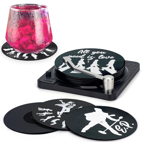 Untersetzer Gläser, Valdivia Retro-Vinyl-Schallplatten Untersetzer | 6 Stück Glas Untersetzer für Getränk für Bars, Cafés, Haus, Büro, Coole Wohnkultur und Lustige Musikliebhaber Geschenke