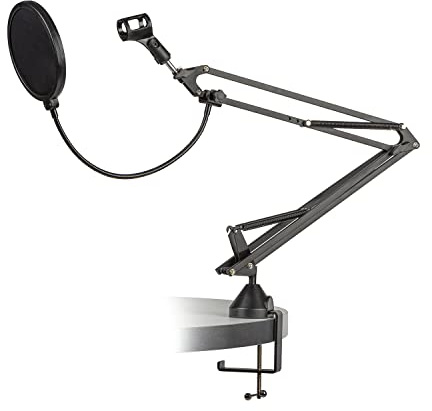 Walimex pro Mikrofon Arm mit 3/8 bis 5/8 Adapter, einstellbare Mikrofon Halterung mit Pop Schutz, 360 ° Drehung, Mikrofon Arm mit 2-lagigem Windschutz für HyperX QuadCast, Blue Yeti Pro, Elgato Wawe