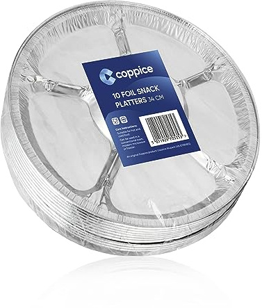 Coppice Aluminium Foil Snack Platters for Parties, Buffets & Entertaining | 34cm x 34cm | Freezer & Oven Safe | 10 Pack