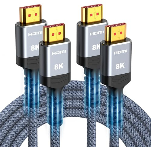 SNOWKIDS 8K HDMI 2.1 Kabel 3M 2 Stück, HDMI Kabel 48Gbps Ultra High Speed | 8K@60Hz 4K@120Hz 7680P DTS:X, HDCP 2.2＆2.3, HDR 10+, eARC Kompatibel mit PS/5/4/3 HDTV Monitor, PC, Laptop, Projektor, TV