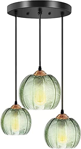 Hängande lampor köksö, hängande lampor i glas med grön lampskärm, moderna taklampor för sovrum, kök, vardagsrum, restaurang och bar (3 Heads(15+20+25cm/5.9+7.8+9.8in))