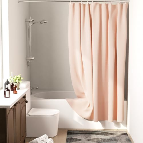 Encasa XO Duschvorhang |Wasserdicht, Schimmel-Und Schimmelresistent| ZZ Pfirsich Polyester Waschbare Badezimmervorhänge Aus Mit 10 Haken| Einfache Installation| Schnell Trocknende| 180x180 cm