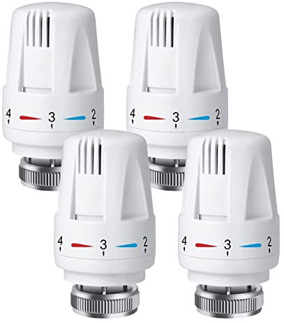 Vegena Thermostatic Radiator Valve Head, 4Pcs Automatic Radiator Thermostat Valve, Thermostatic Radiator Valve Replacement Head TRV M30x1.5, Radiator Thermostatic Head for Home Office, White