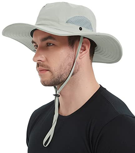 Wmcaps Cappello Boonie per Uomo, Tesa Larga Cappello Pescatore Donna, Bucket Hat da Sole Estivo Safari Trekking Montagna Esploratore Cowboy Militar Cappelli (Grigio Chiaro)
