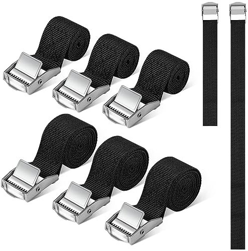 Spanngurte mit Ratsche, 6 Stück Spanngurt, Schwarze Zurrgurt in Verschiedene Längen, Spanngurte Kurz mit Zinklegierung Klemmschloss für Motorrad Fahrradträger Gepäcktaschen Camping (0,5 m/1 m)