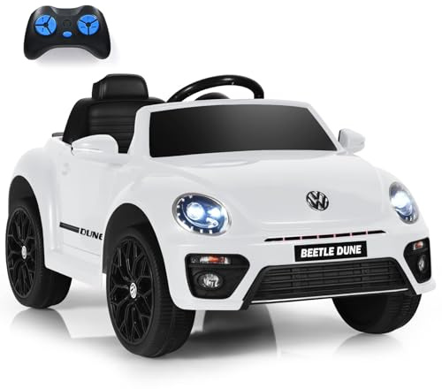 RELAX4LIFE 12V Macchina Volkswagen Elettrica per Bambini con Telecomando 2,4G, 5 km/h, Luci, Musica, Slot USB, Clacson, 2 Portiere Apribili, 3-8 Anni, Carico 30 KG, Cintura di Sicurezza, Rosa, BIANCO