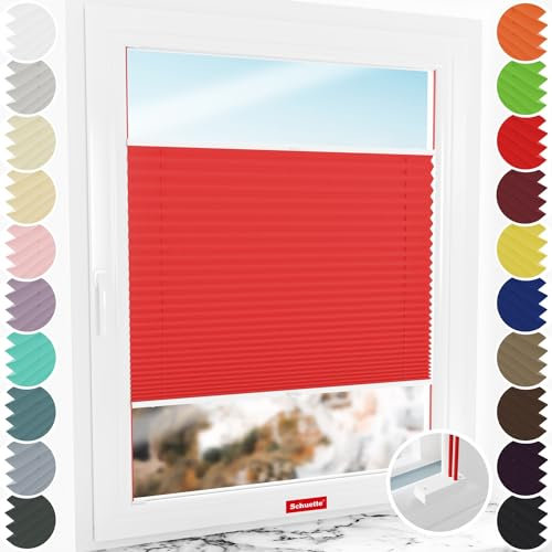 Schuette® Plissee mit Bohren zum Anschrauben ● Thermo Kollektion: Cherry Charm (Rot) ● 75x130cm (Breite x Höhe) ● Suprafix Faltrollo Befestigung ● Bequeme Rollo Montage inkl. Video