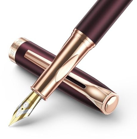 BOCIYER Dunkelrot Krieger Füllfederhalter Set,Handpolierte mittel Spitze aus Titan,Kalligraphie Feder(Breit),Inklusive 8 Tintenpatronen,Tintennachfüllkonverter*2 Und Geschenkbox