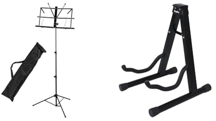 CASCHA Notenständer aus Metall - stabiler Notenhalter & Keplin Gitarrenständer A Rahmen, faltbar, universell passend für alle Gitarren akustisch, elektrisch, Bass, Ständer A (Gitarrenständer).