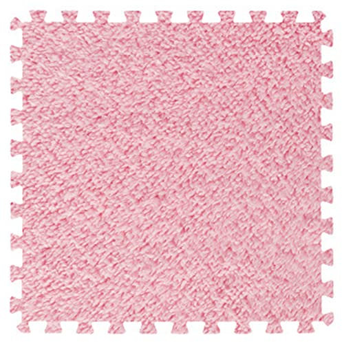 XSMYdpuk 12-teilige ineinander greifende Teppichfliesen, Bodenmatte aus Plüsch-Puzzleschaum, 30,5 x 30,5 cm großer Plüsch-Teppich, Flauschiger Kletterteppich für Schlafzimmer, Rosa, 30 x 30 x 0,6 cm