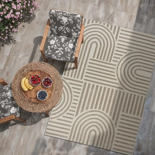 SANAT Berlin Outdoor Teppich Wetterfest - Teppich für den Innen- und Außenbereich - Balkon Teppich Wasserabweisend - Teppiche für Terrasse, Garten, Küche, Bad oder Wohnzimmer - Beige, 80 x 200 cm