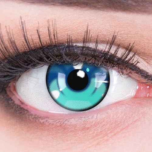 MeralenS Lentilles couleur cosplay - manga Bleu Anime Arc 3 Blue. Pour Halloween, fantaisie, Carnaval I 1 paire (2 pièces) I sans correction I 0,00 Dioptries