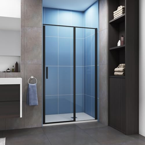 Porte de douche pivotante 120x185cm en niche, porte de douche noire mate en verre 6mm securit anticalcaire