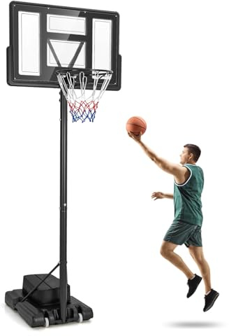 GOPLUS Basketballkorb Outdoor, Korbhöhe von 135 bis 305 cm verstellbar, Basketball Korb mit Rückwand, Basketball Ständer tragbar mit Rollen, Basketball Hoop für Kinder Jugendliche Erwachsene