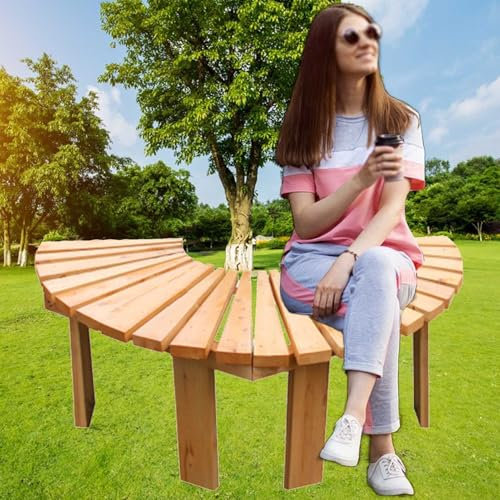 Innovz Baumbank Gebogene Baumbank aus Holz für Den Gartenrasen, Halbrunde Eckbank für Drinnen und Draußen, Umlaufende Baumbank aus Holzstämmen für Terrassenschirm, Gartenbaum(Yellow)