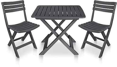 Bulliing 3-TLG. Bistro-Set BalkonmöBel Set Bistroset Balkonset Gartengarnitur Sitzgruppe Bistrosets Balkon MöBel Klappbar Kunststoff Anthrazit