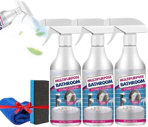 Badezimmer Entkalker Spray, hartnäckige Flecken Reiniger, Badezimmer Schaumreiniger Spray, Kalkreiniger Dusche, Allzweck-Luftblasenreiniger Schaumspray, Leistungsstarke Entkalkungsreinigung (3)