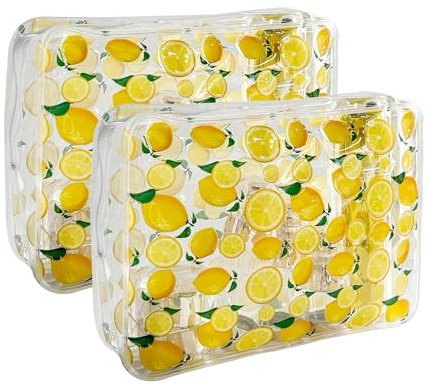 TotePrint 2 st citron transparent PVC kosmetisk väska, bärbar vattentät förvaringsväska TSA-godkänd toalettväska för flickor kosmetika och toalettartiklar. (citrontryck-2 st, D1184-B033-4)