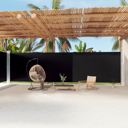 Annlera Toldo lateral, protección visual con función de enrollado automático, separador para jardín, terraza o balcón, pantalla para exteriores, diseño sencillo y elegante, color negro, 220 x (0-1200)