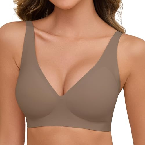 Vijamiy Sujetador Sin Aros Mujer Sexy Scollo a V Sujetador Push Up Sin Costuras Comodos Bra Tallas Grandes con Extensor de Sujetador(Gris,M)