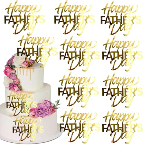 mdgfge Cupcake-Topper Happy Father's Day, Acryl, goldfarben, Spiegel-Design, Kuchen-Cupcake-Dekoration für Vatertag, Geburtstag, Party, Dessert, Dekorationsset, Zubehör, 10 Stück
