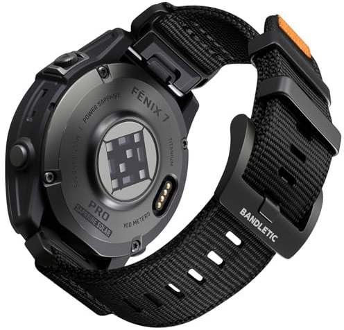 Bandletic Uhrenarmband 22mm Kompatible mit Garmin Fenix 6 Pro/6/5/Fenix 7/Fenix 8 47mm Armband, Nylon QuickFit Weich Military Sport Handgelenkbänder für Instinct 2/Epix 2/Forerunner 945/965, Schwarz