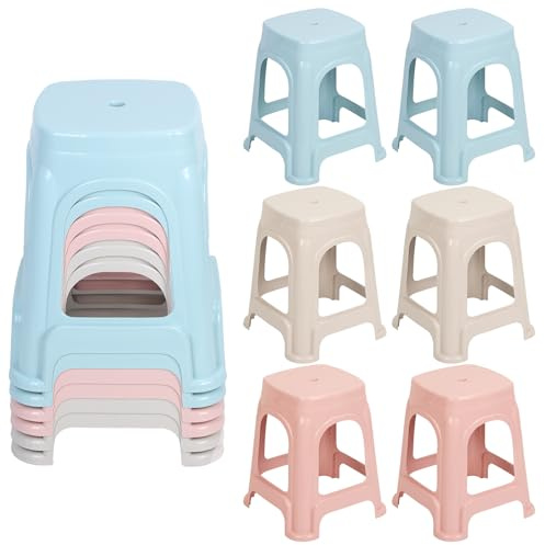 joukares Lot de 6 chaises en plastique, chaises empilables, chaises de bar sans dossier, chaise simple antidérapante et imperméable pour cuisine, salle à manger, salon