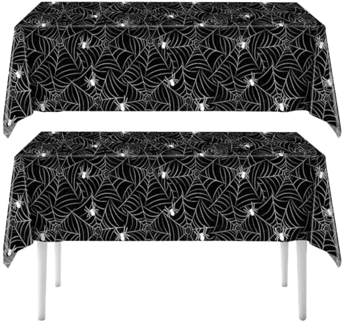 2Stück Halloween Tischdecke,Spinnennetz Tischdecke Schwarz Table Cloth Deko Party Tischdeko Einweg Tischdecken Schwarze Tischdekoration Plastik Einwegtischdecke,für Halloweenparty Tischtuch(137*274cm)