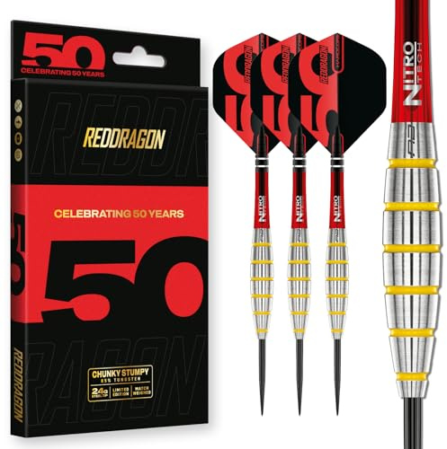 RED DRAGON - Chunky Stumpy 3-24g Tungsten Darts Set – Professional Steel Tip Dart, 50 Year Classics Collection, High-Performance Darts, Precision Balanced Dart Set for Competitive Play