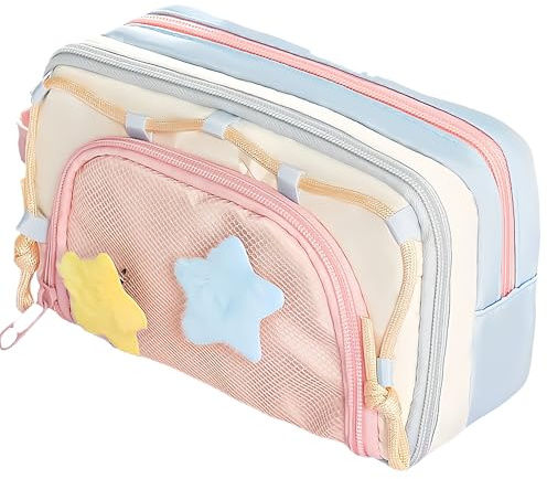 UIVXXUD Portable Multi-Layer Kawaii Pencil Case Organizer - Large Capacity Color Block Design Pen Pouch Supplies - Cute Functional Bag (Pink)