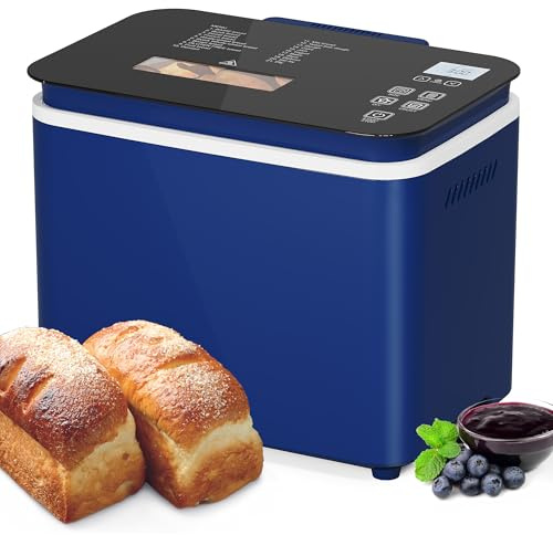 SUNVIVIPRO 21-in-1 Programmable Bread Machine, 2.2LB Break Maker with Nonstick Pan & Digital Touch Panel, 3 Loaf Sizes 3 Crust Color, Keep Warm & 15H Timer, Bread Making Kit & Breakfast Maker, Blue
