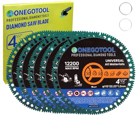 ONEGOTOOL 4-1/2 inch Indestructible Cutting Discs for Angle Grinder 7/8 Blades Cut Off Wheels Diamond Tool Metal rebar Porcelain Tile Granite Marble Smooth Cutter (5pcs)