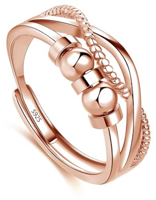 Deyanse Rosegold Anxiety Ring Women, 925 Sterling Silver Thumb Rings | Jewellery as Gift with Box, Hypoallergenic Anti Stress Fidget Ring for Girls Ladies Birthdays, Small Nickel-Free Stressring