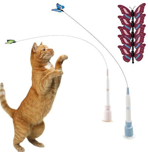 Snrtevu Saugnapf Stab Schmetterling Spielzeug Für Katzen, Katzenspielzeug Schmetterling Für Aktive Katzen Non, Intelligenz Spielzeug Mit Saugnapf Für Drinnen & Draußen (2PCS-2)